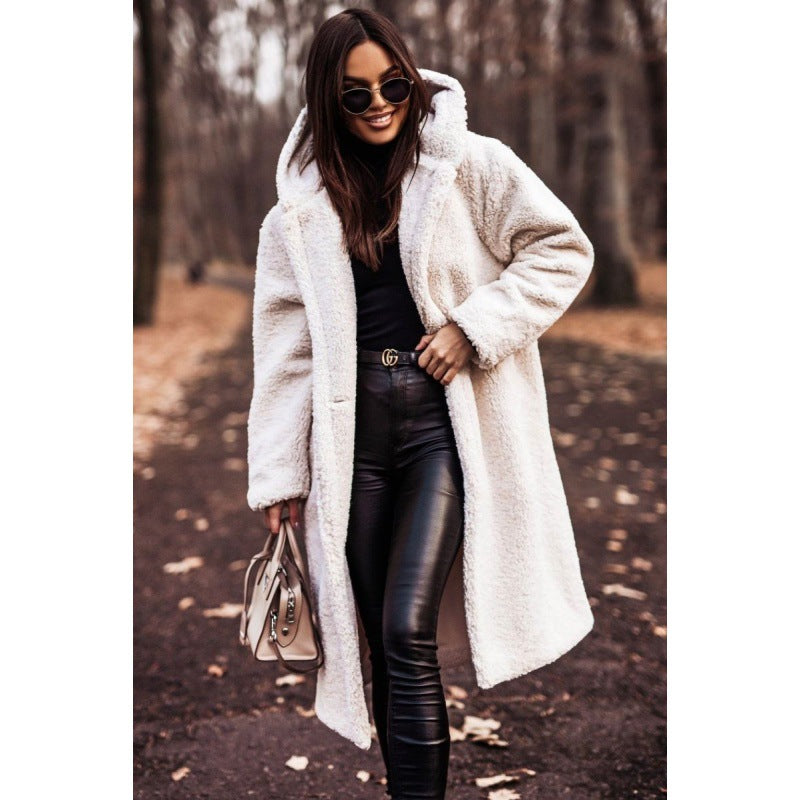 Hooded Sherpa Fleece Long Coat with Pockets
