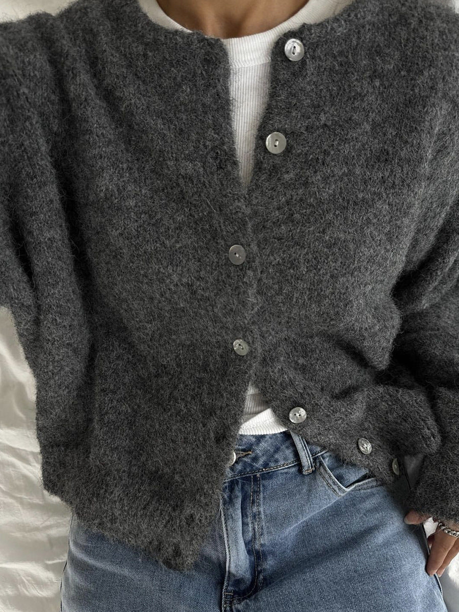 Soft Wool Blend Knit Cardigan Women Button Front Sweater