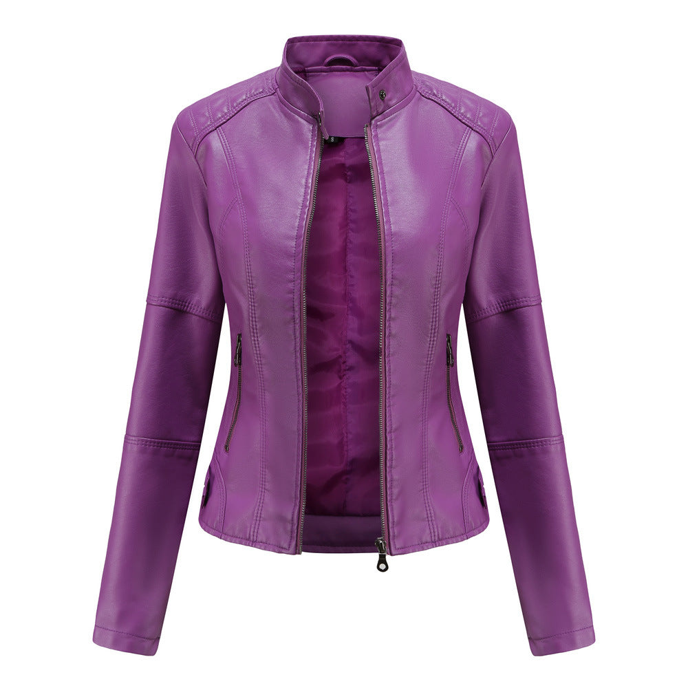Women's Faux Leather Moto Jacket Slim Fit Zip Up