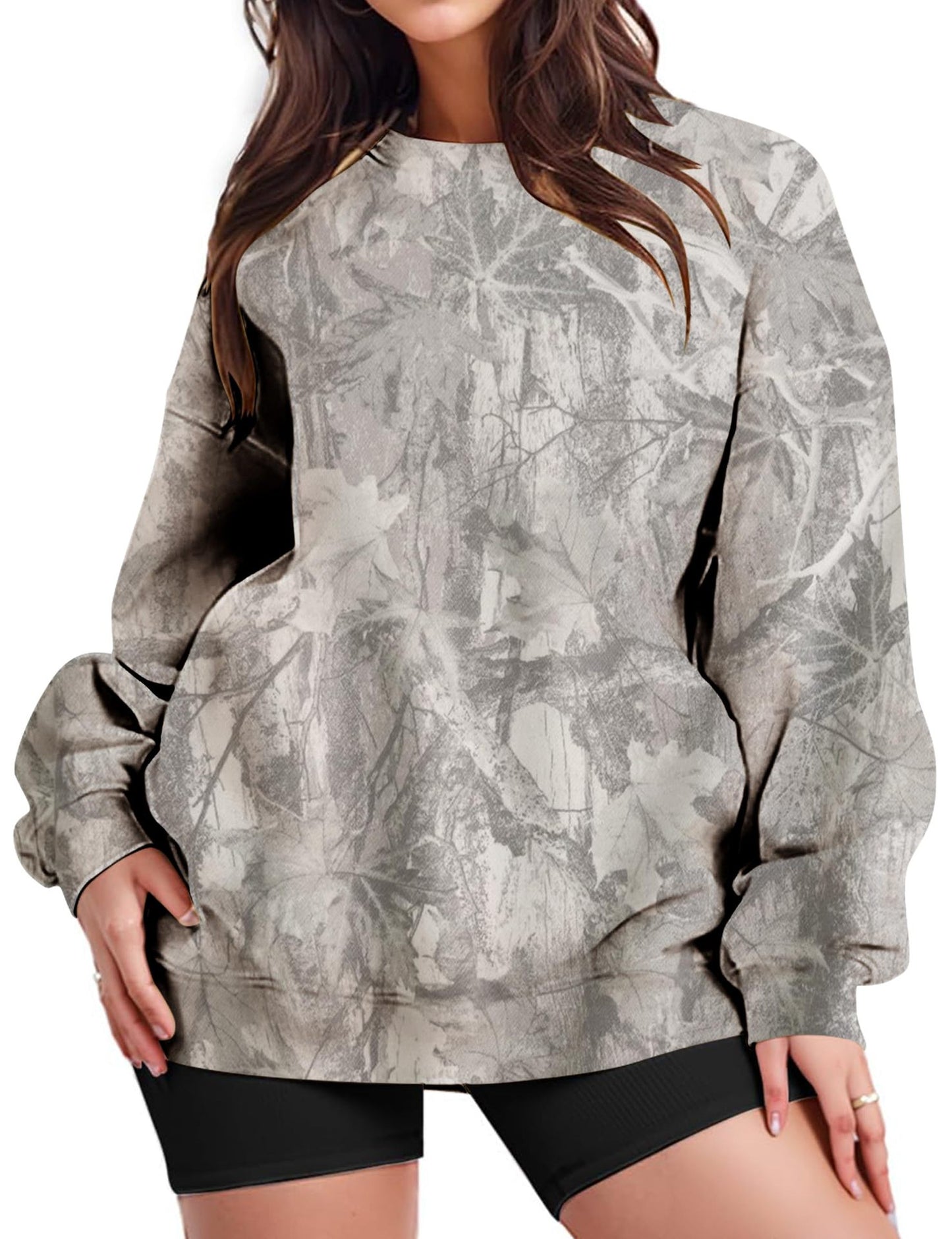 Camo Branch Print Oversized Crewneck Sweatshirt