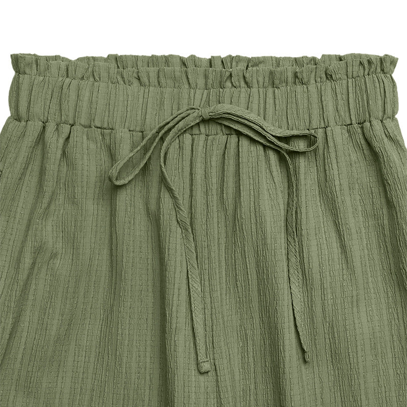 Scalloped Wide Leg Pants High Waist Elastic Summer Beach