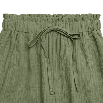 Scalloped Wide Leg Pants High Waist Elastic Summer Beach