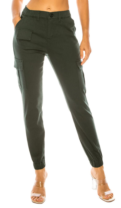 Womens High Waist Cargo Joggers Elastic Waist Pocket Pants