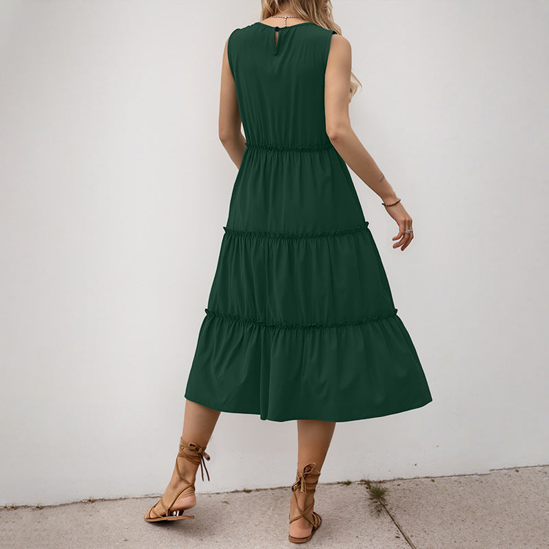 Sleeveless Ruffle Dress High Waist Elegant Midi