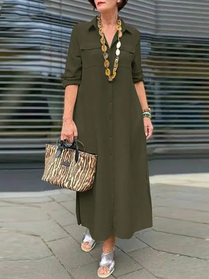 Women's Long Sleeve Button Down Maxi Shirt Dress Plus Size