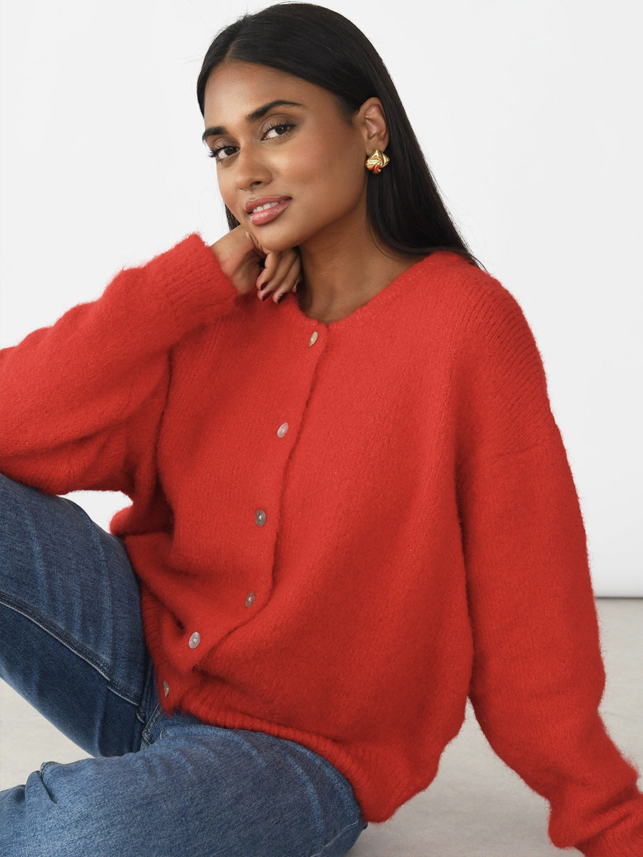 Soft Wool Blend Knit Cardigan Women Button Front Sweater