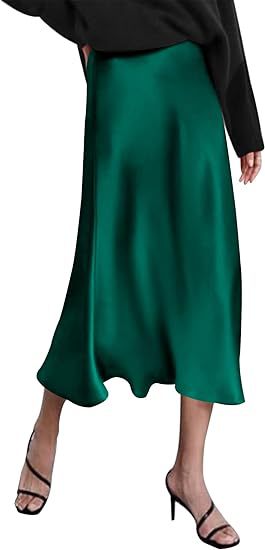 Women's Satin High-Waist Midi Skirt – Elegant Summer Slip Skirt