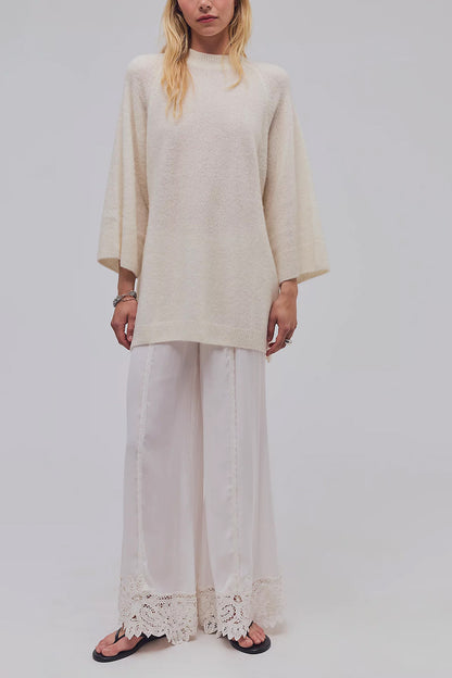 Oversized Knit Sweater Crew Neck Pullover Casual Top