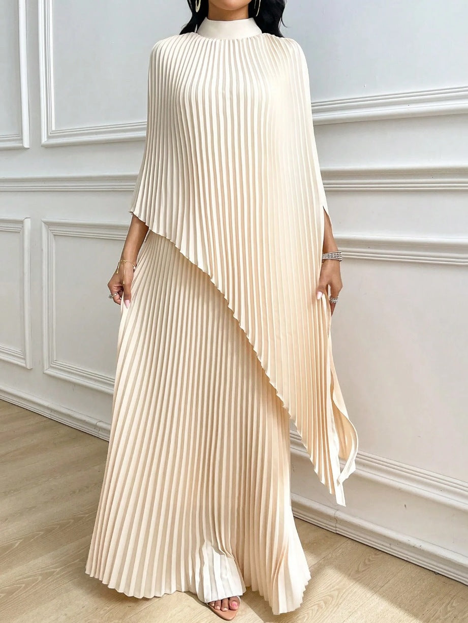 Pleated Batwing 2 Piece Set Asymmetrical Wide Leg Pants