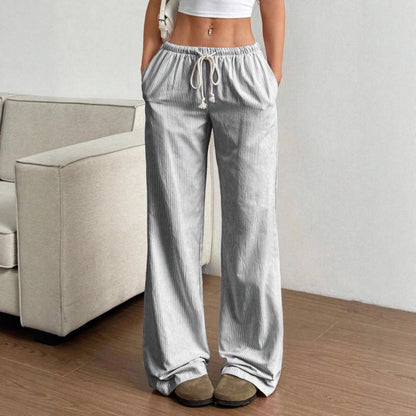 Women's Striped Wide Leg Drawstring Casual Pants