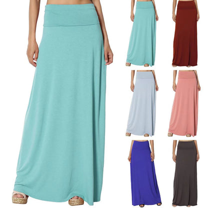 Women's Cotton High Waist Maxi Skirt Solid Casual
