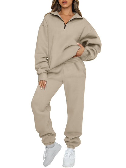 Womens Oversized Half Zip Fleece Sweatsuit Lounge Set