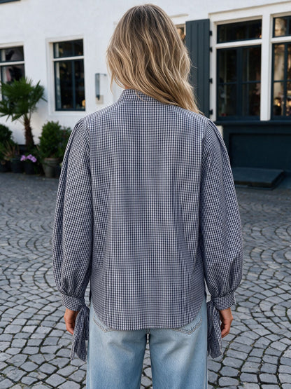 Plaid Oversized Button Down Shirt Side Slit Long Sleeve
