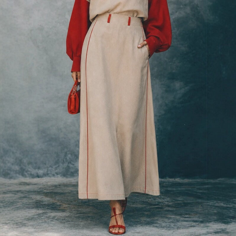Women's Colorblock Balloon Sleeve Top & Maxi Skirt Set