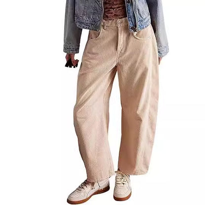 Women's Corduroy Straight Leg Pants Mid Rise Stretch
