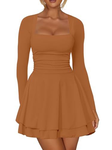 Women's Square Neck Long Sleeve Bodycon Mini Dress