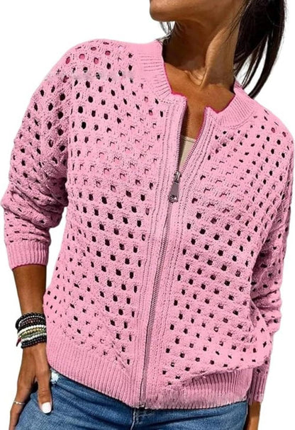 Women's Crochet Zip Up Cardigan Sweater