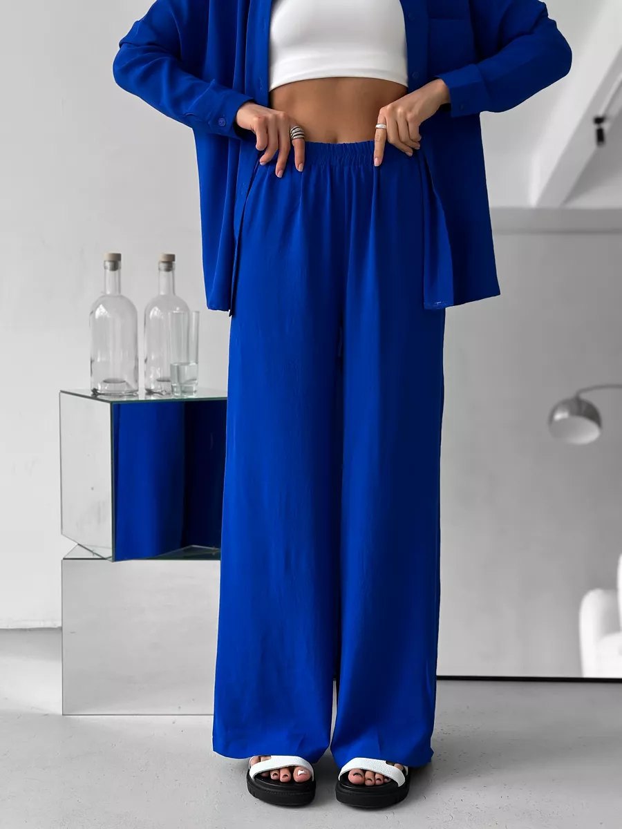 Two Piece Shirt Pants Set Wide Leg Casual Outfit