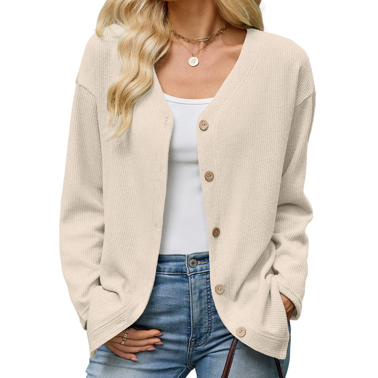 Women's Oversized V-Neck Button Front Knit Cardigan Sweater