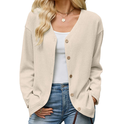 Women's Oversized V-Neck Button Front Knit Cardigan Sweater