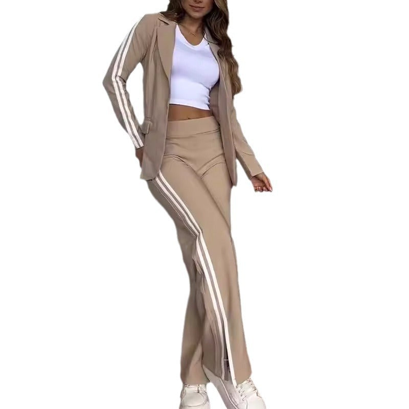 Women's Two Piece Striped Blazer Wide Leg Pants Set