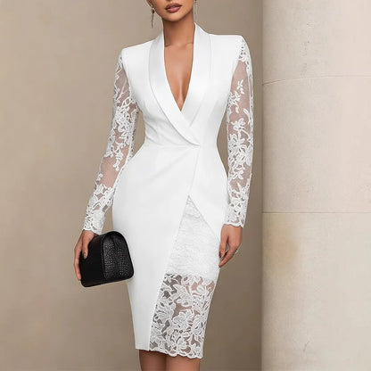 Women's Lace Blazer Dress Long Sleeve Bodycon Office Dress