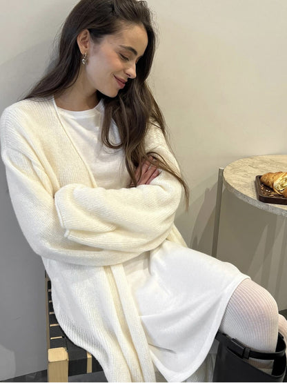 Oversized Mohair Knit Long Cardigan Open Front Sweater