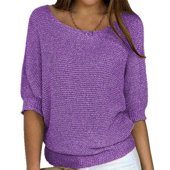 Lightweight Knit Sweater Dolman Sleeve Pullover Top