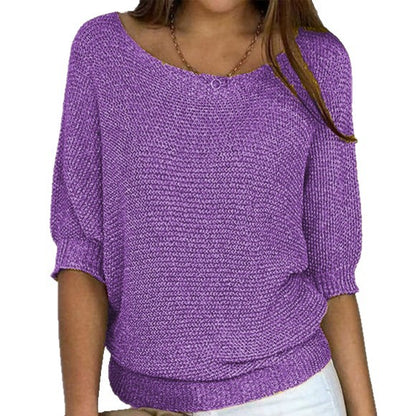 Lightweight Knit Sweater Dolman Sleeve Pullover Top