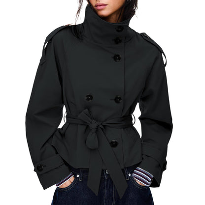 Women's Belted Double Breasted Cropped Trench Coat