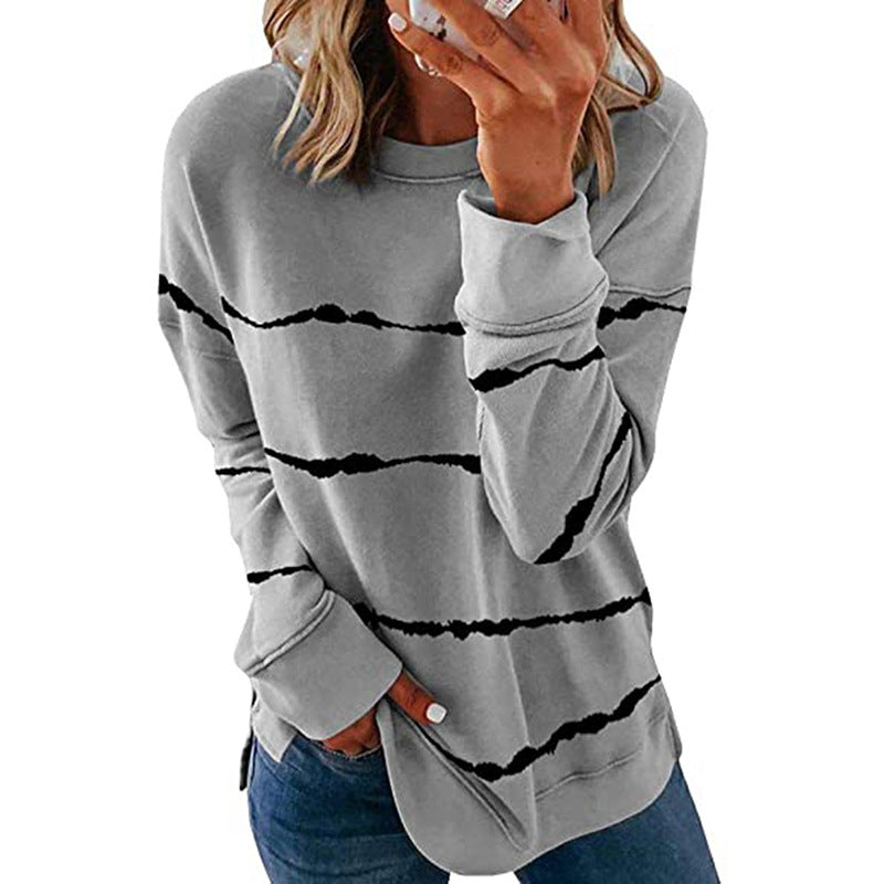 Women's Striped Crewneck Sweatshirt Oversized Casual Top