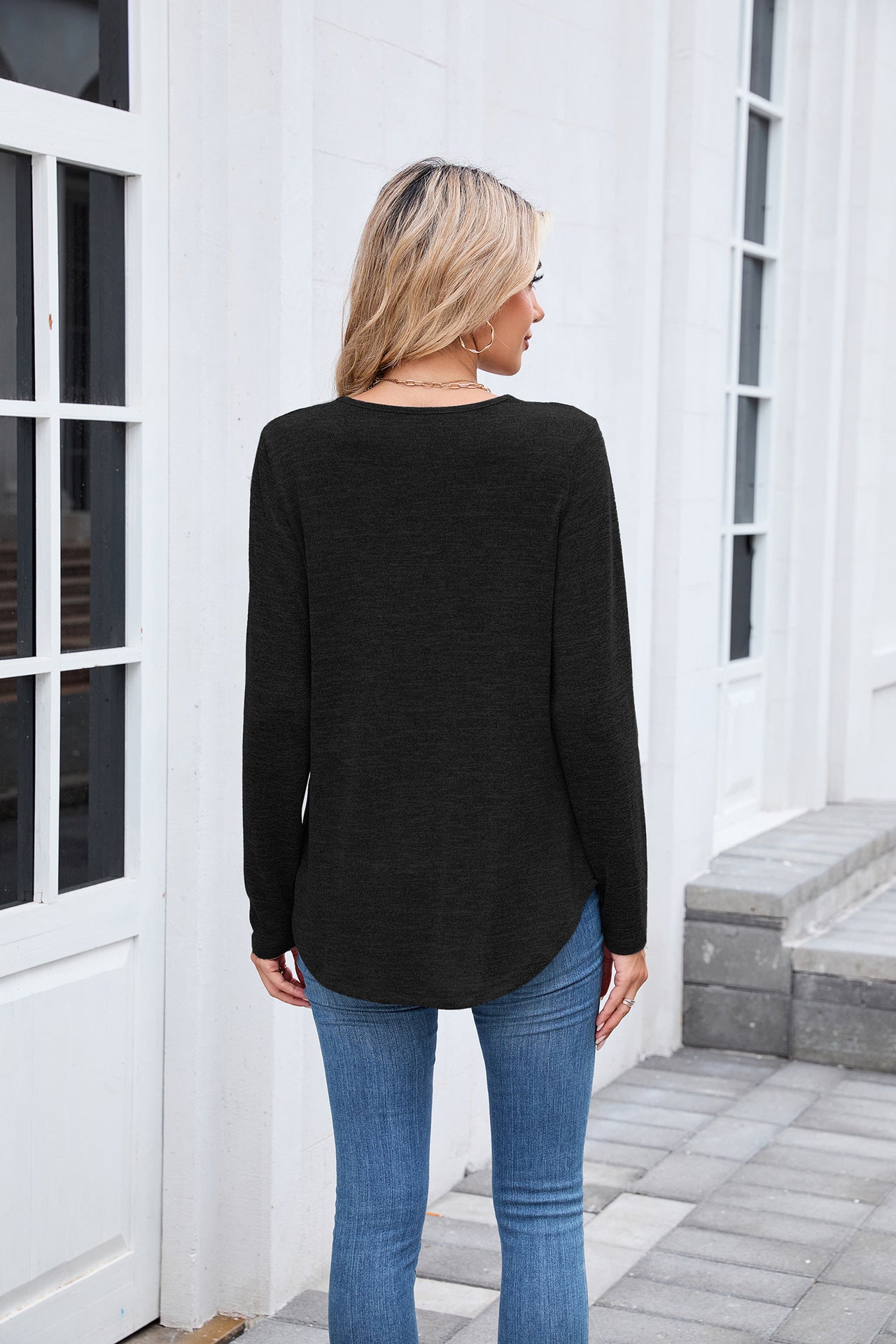 Women's Ruched V Neck Long Sleeve Loose Tunic Top