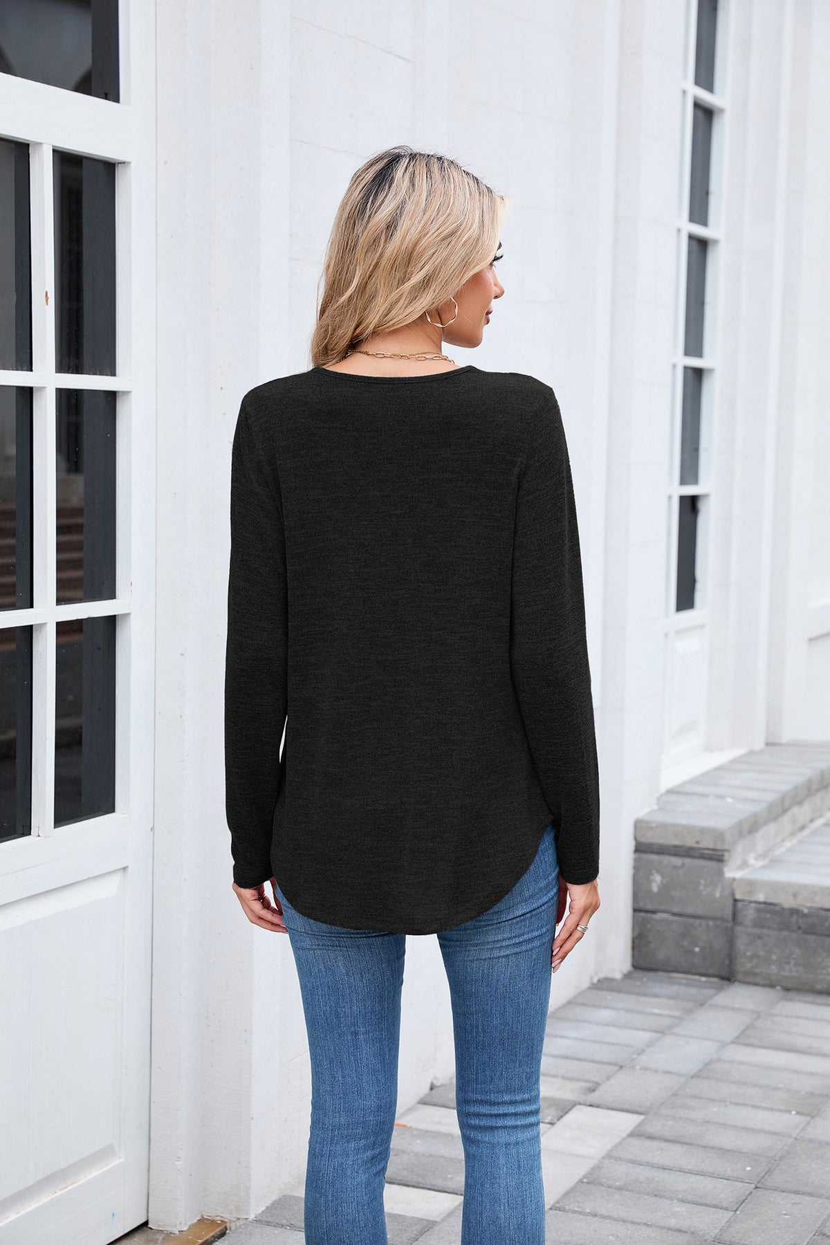 Women's V Neck Long Sleeve Oversized Tunic Top Casual