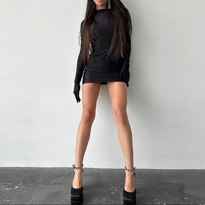 Sexy Bodycon Mini Dress Long Sleeve with Built-in Gloves