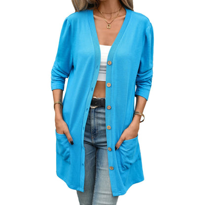 Women's V-Neck Button Down Cardigan with Pockets