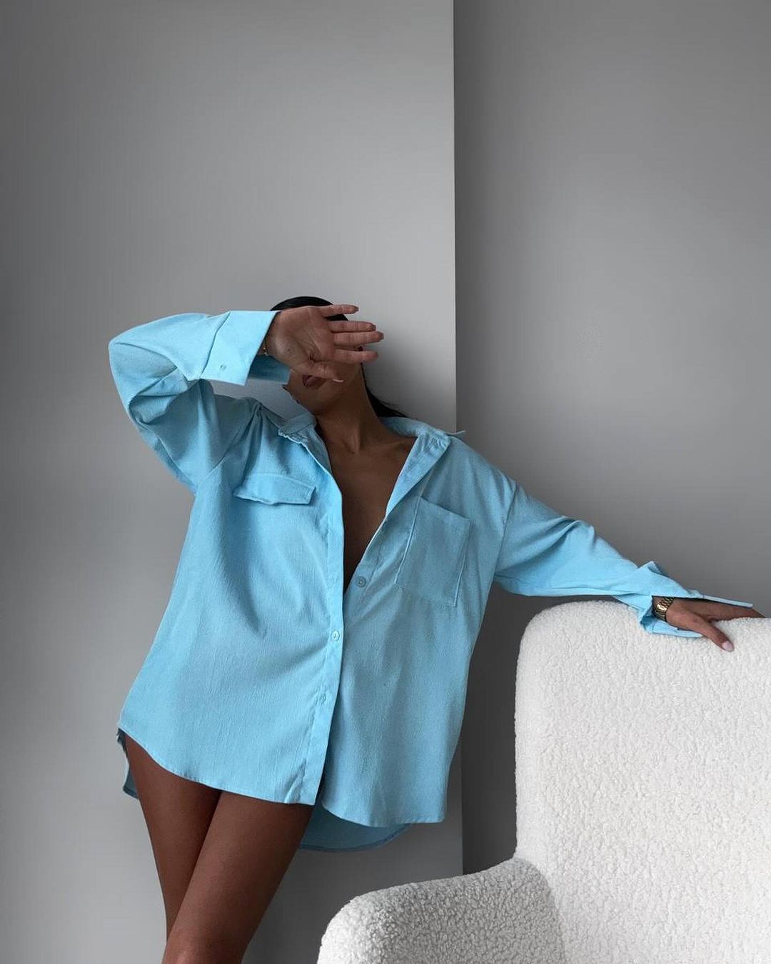 Oversized Button Down Shirt Long Sleeve Collared Pocket Top