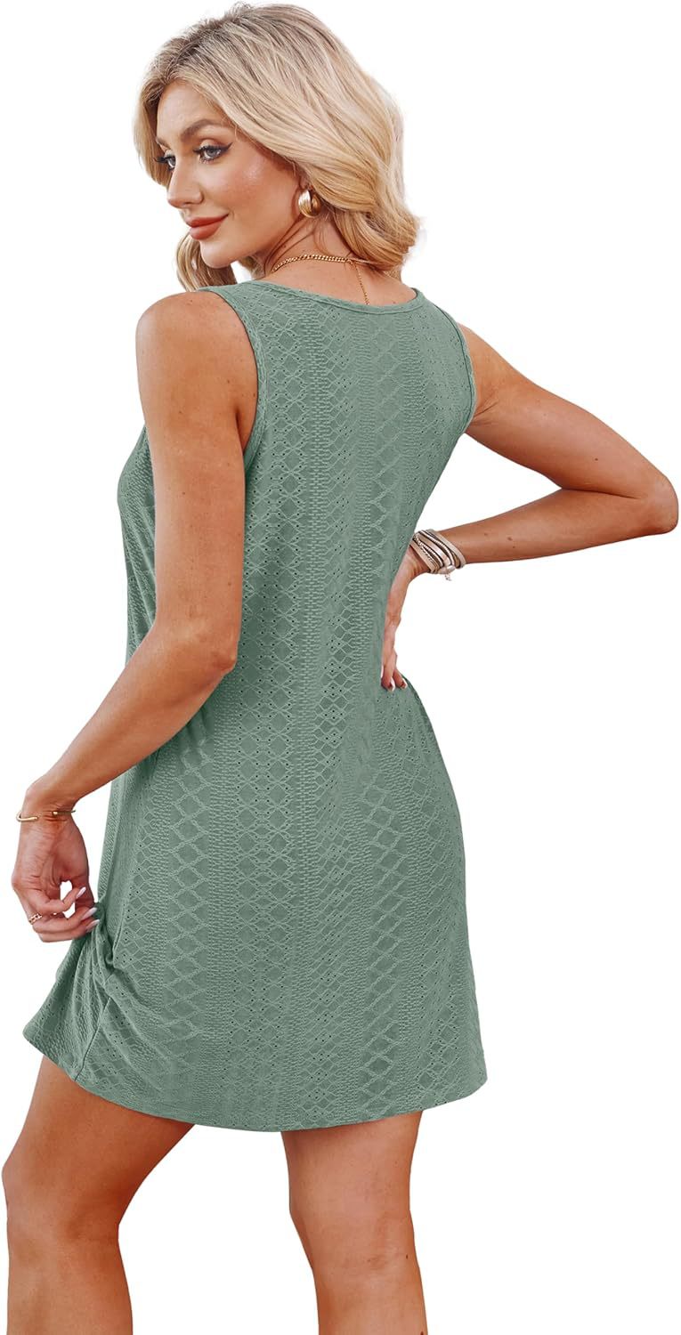 Summer Hollow Out Vacation Tank Dress with Knot Detail