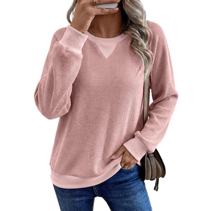 Women's Waffle Knit Color Block Long Sleeve Top