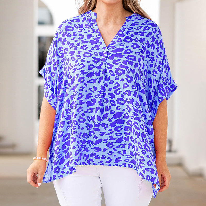 Plus Size Leopard Print v-Neck Pullover Top Plus Size Chiffon Sweater