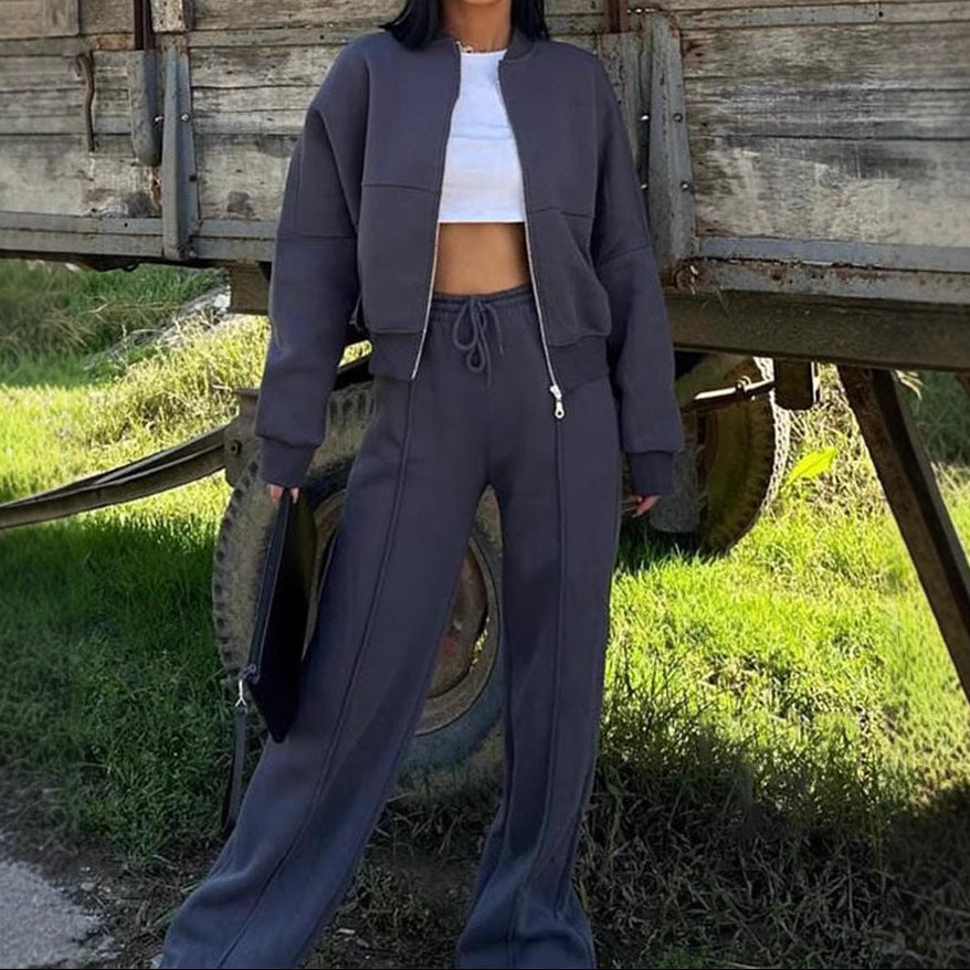 Women's Matching Set Zip Jacket Wide Leg Sweatpants