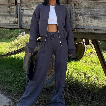 Women's Matching Set Zip Jacket Wide Leg Sweatpants