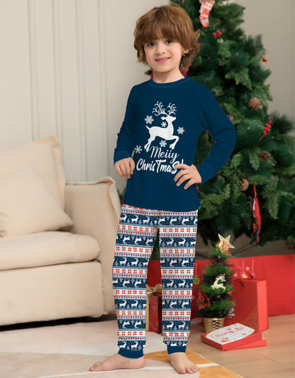 Fawn letter parent-child print loungewear pajamas christmas set