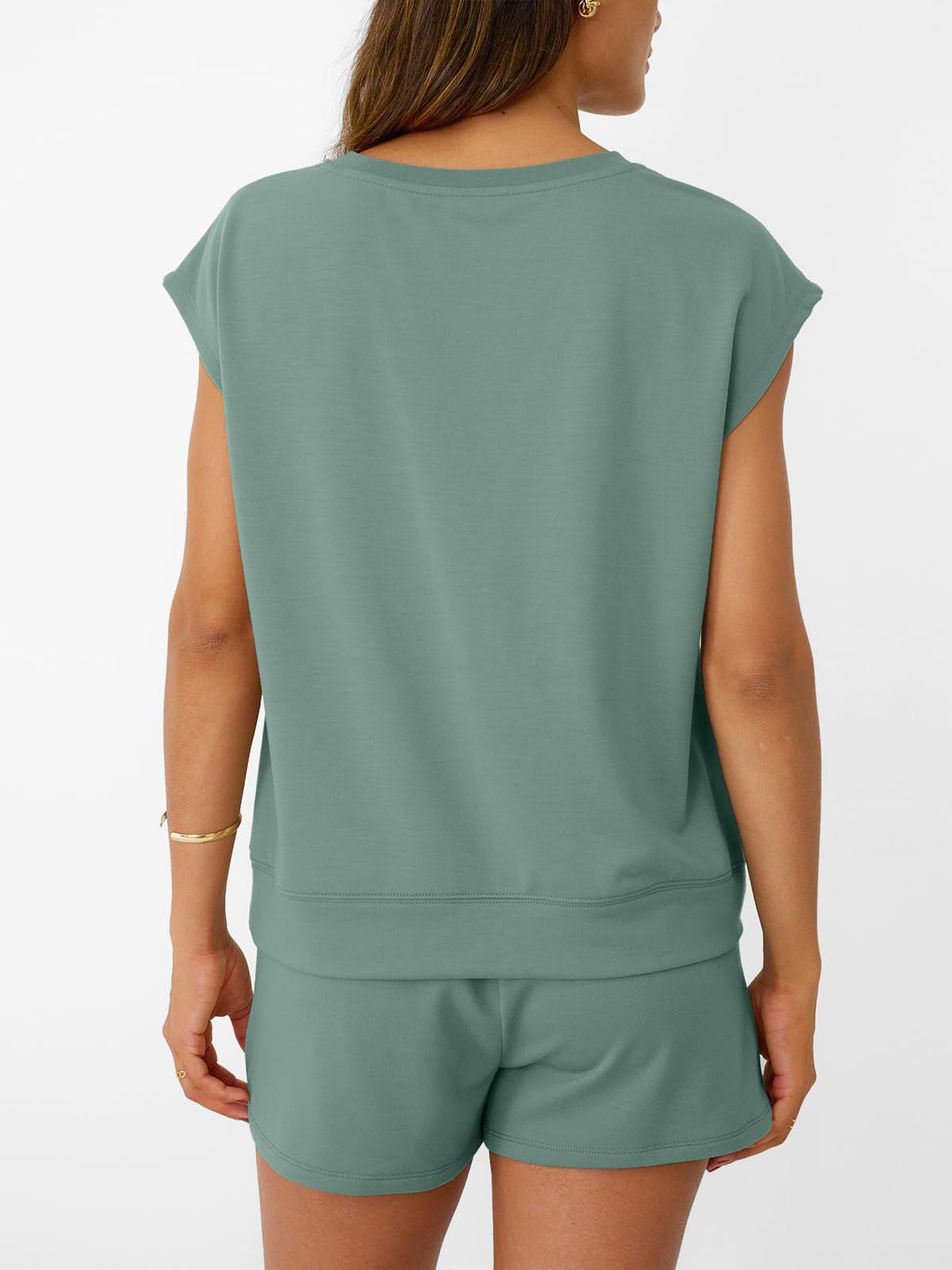 Solid Knit Shorts Set Crew Neck Pocket Lounge Outfit