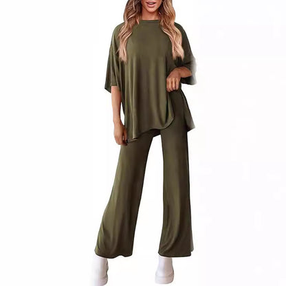 Women's 2 Piece Lounge Set Short Sleeve Top Wide Leg Pants