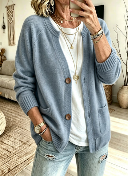 Button Front Knit Cardigan Sweater with Pockets