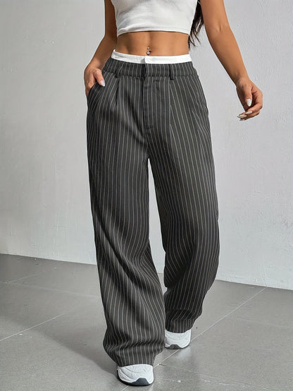 Women's High Waist Striped Wide Leg Trousers