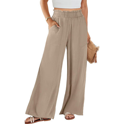 Women's High-Waisted Wide-Leg Linen Pants – Casual Summer Beach Trousers