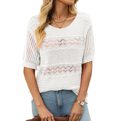 Cross-Border Sexy Hollow Knit Crochet Top