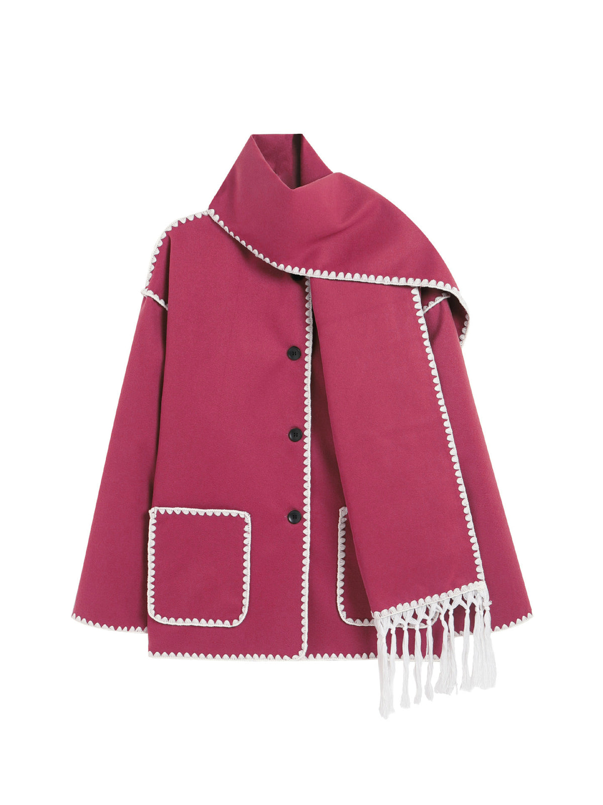 Women's Oversized Faux Wool Scarf Coat With Fringe