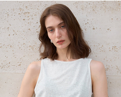 High-End 100% Linen Tank Top Slim Fit Round Neck Women’s Top